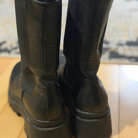 Black Women's Chunky Platform Boots - Leather Knee-High - Picture 2 of 5